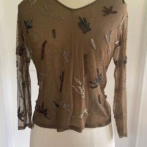 Sheer Embellished Tan Blouse